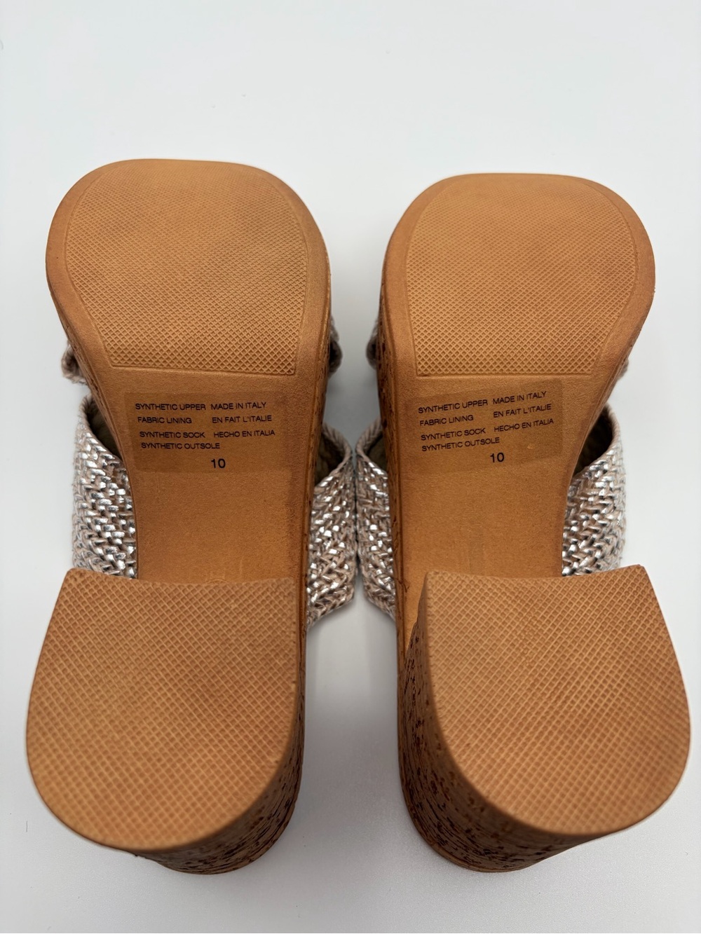 Seychelles Adorned Anthropologie Silver Raffia Platform Slide Sandals Size 10 - Picture 8 of 12